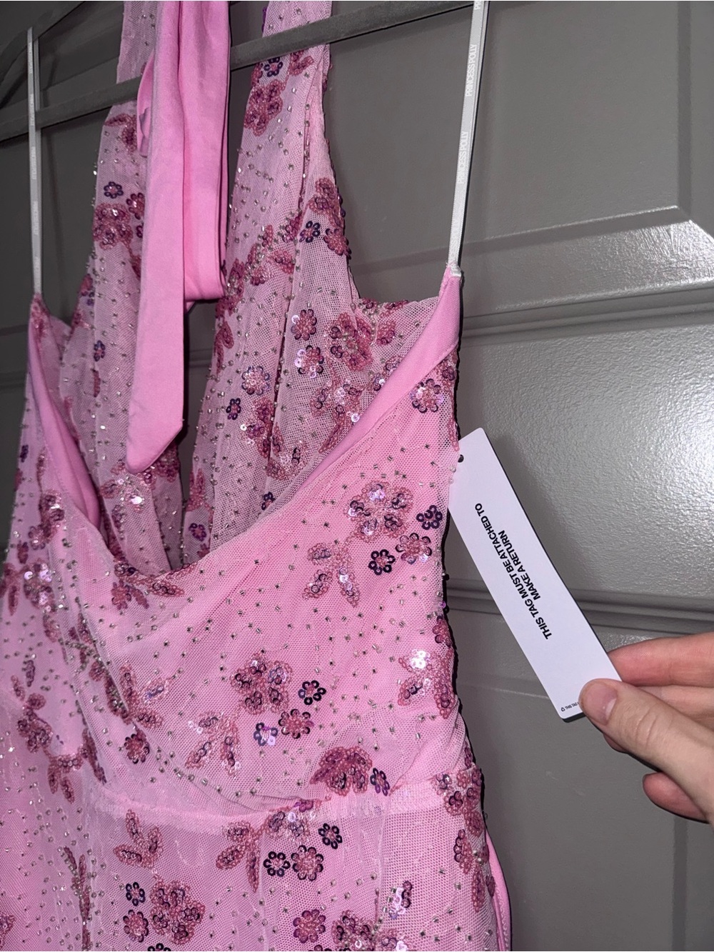 Princess Polly Pink Sequin Halter Cowl Mini Dress - Picture 4 of 4